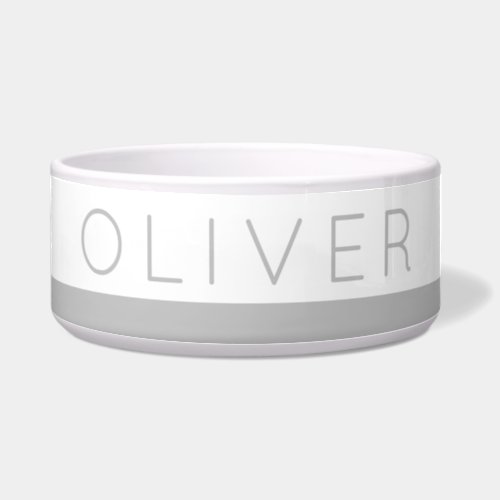 Gray Minimalist Stripe Custom Name Dog Bowl