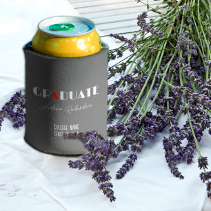 Gray minimalist white red graduation name can cooler