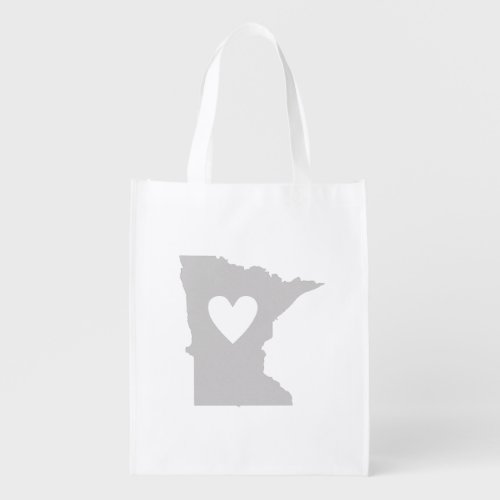 Gray Minnesota Shaped Heart Minnesotan Love Grey Grocery Bag