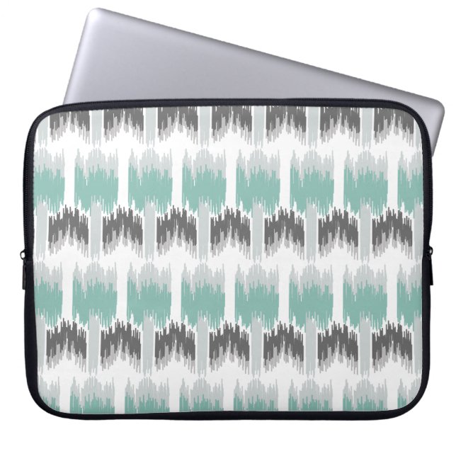 Gray Mint Aqua Modern Abstract Floral Ikat Pattern Laptop Sleeve (Front)