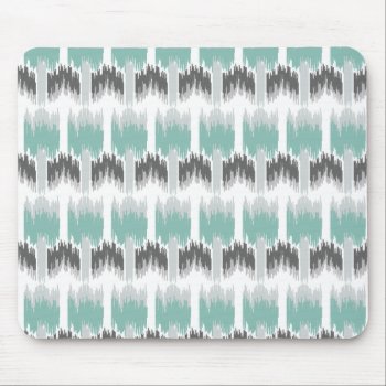 Gray Mint Aqua Modern Abstract Floral Ikat Pattern Mouse Pad by SharonaCreations at Zazzle