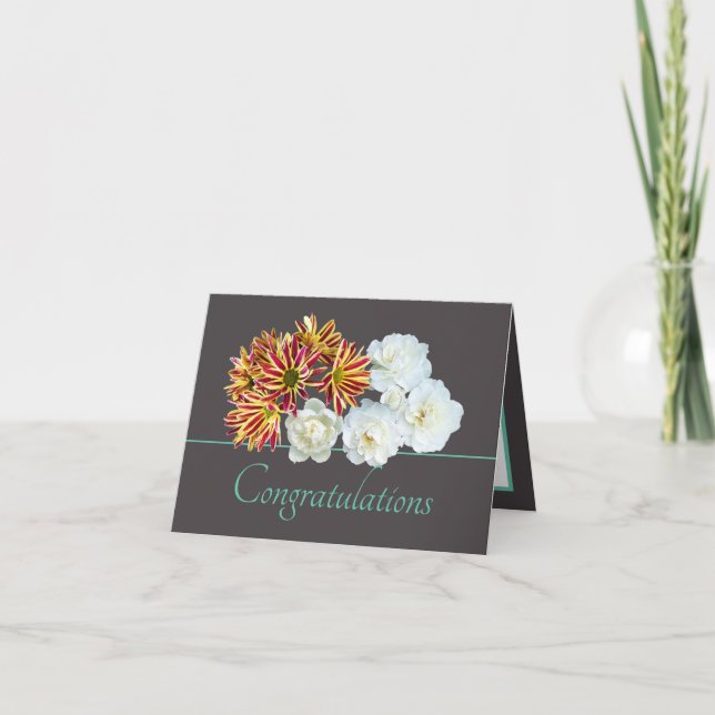 Gray Mint Bouquet Rose & Daisies Congratulations Card (Front)