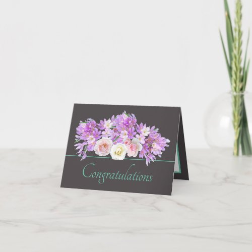 Gray Mint Bouquet Roses  Crocus Congratulations Card