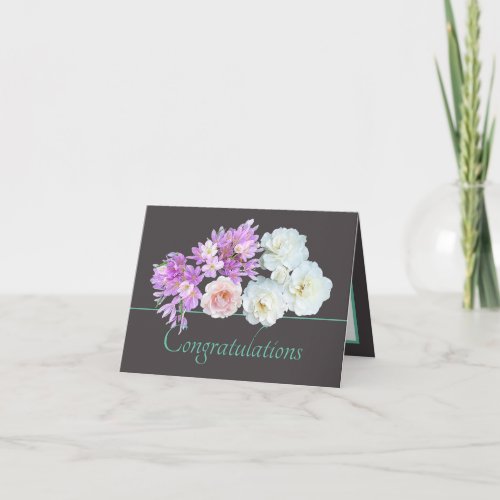 Gray Mint Bouquet Roses Crocuses Congratulations Card