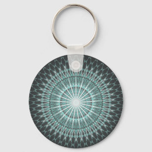 Gray Mint Chevron Mandala Keychain