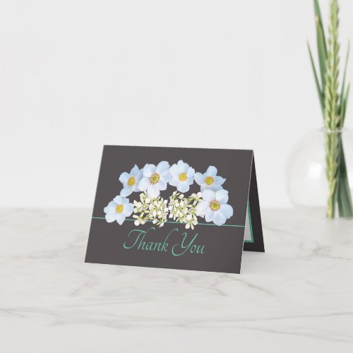 Gray Mint Chic Anemone Orchid Bouquet Thank You Card