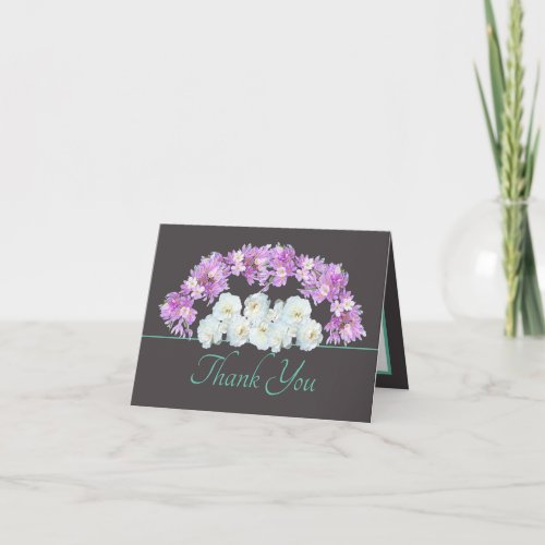 Gray Mint Chic Roses Crocuses Garland Thank You Card