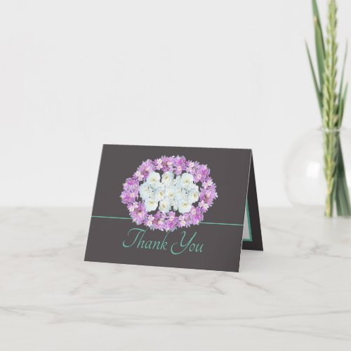 Gray Mint Chic Roses Crocuses Wreath Thank You Card