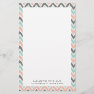 Gray Mint Coral Zigzag Ikat Pattern Stationery