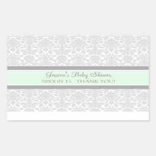 Gray Mint Damask Baby Shower Favor Stickers