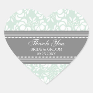 Gray Mint Damask Thank You Wedding Favor Tags