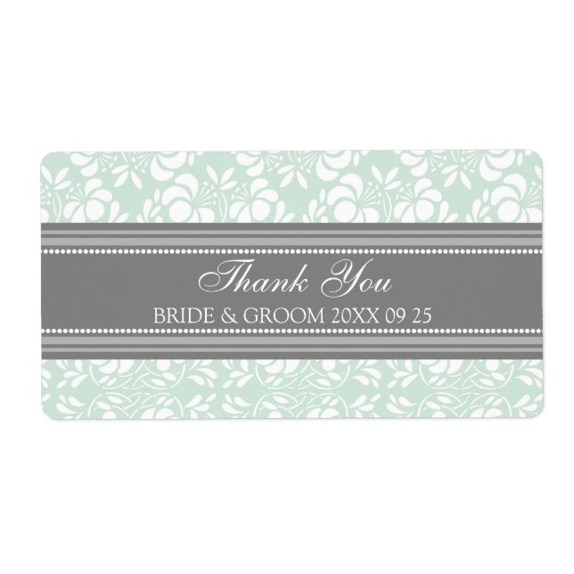 Gray Mint Damask Wedding Labels (Front)