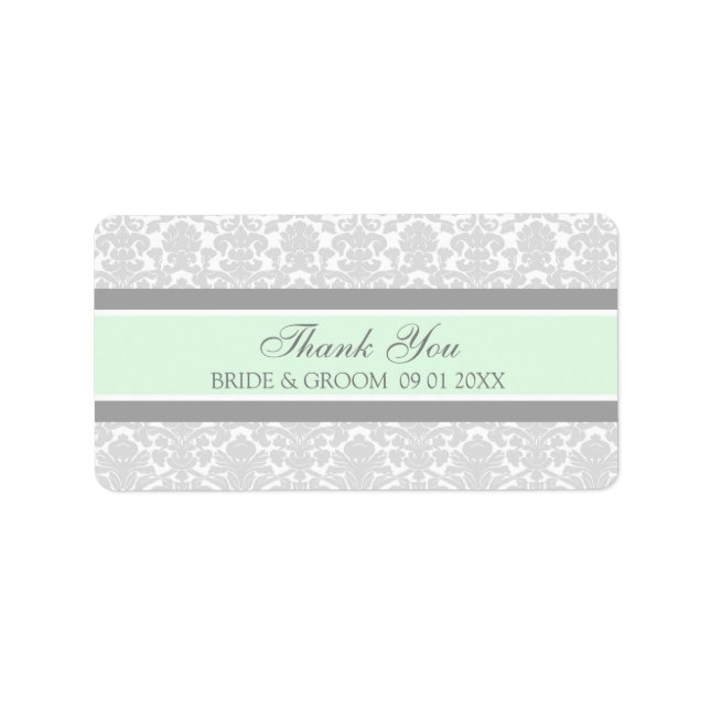 Gray Mint Damask Wedding Labels (Front)