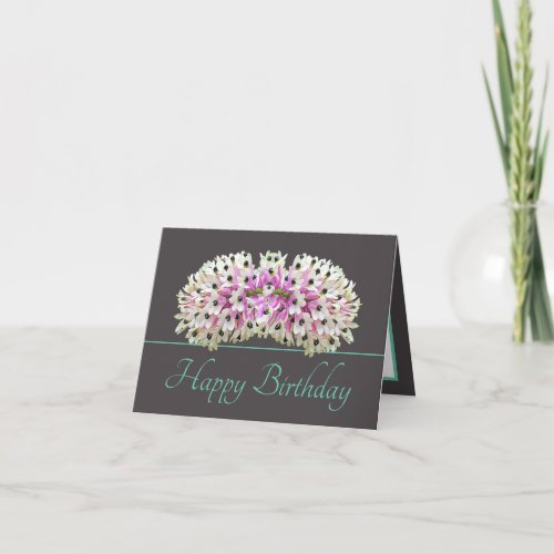 Gray Mint Exotic White Orchid Bouquet Birthday Card