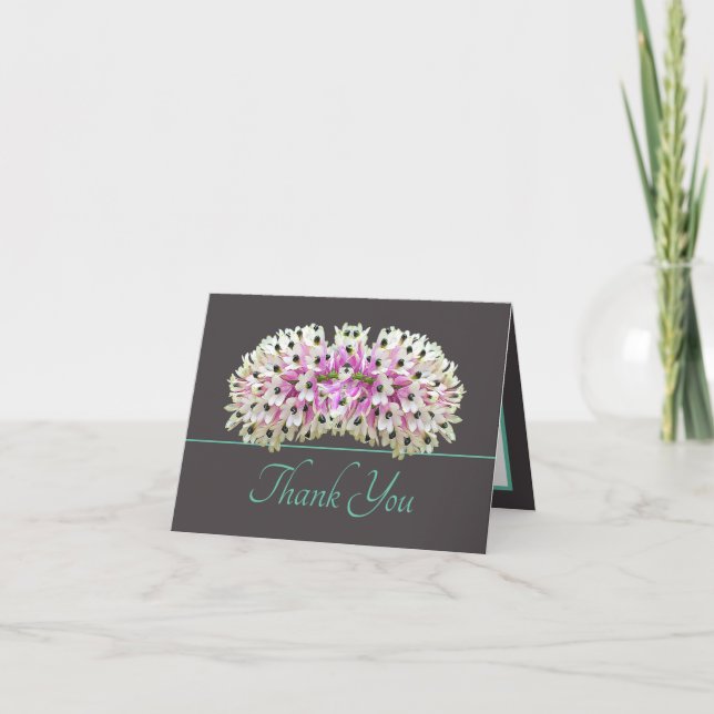 Gray Mint Exotic White Orchid Bouquet Thank You Card (Front)