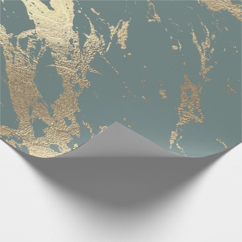 Gray Mint Foxier Gold Marble Shiny Glam Wrapping Paper