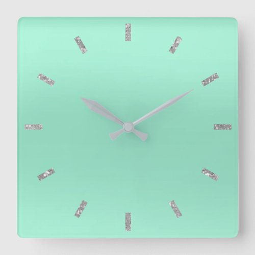 Gray Mint Green Pastel Ombre Minimal Glitter Square Wall Clock