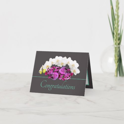 Gray Mint Orchid  Peony Bouquet Congratulations Card