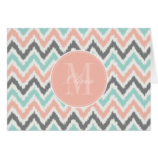Gray Mint Peach Zigzag Ikat Pattern Cards (Front Horizontal)