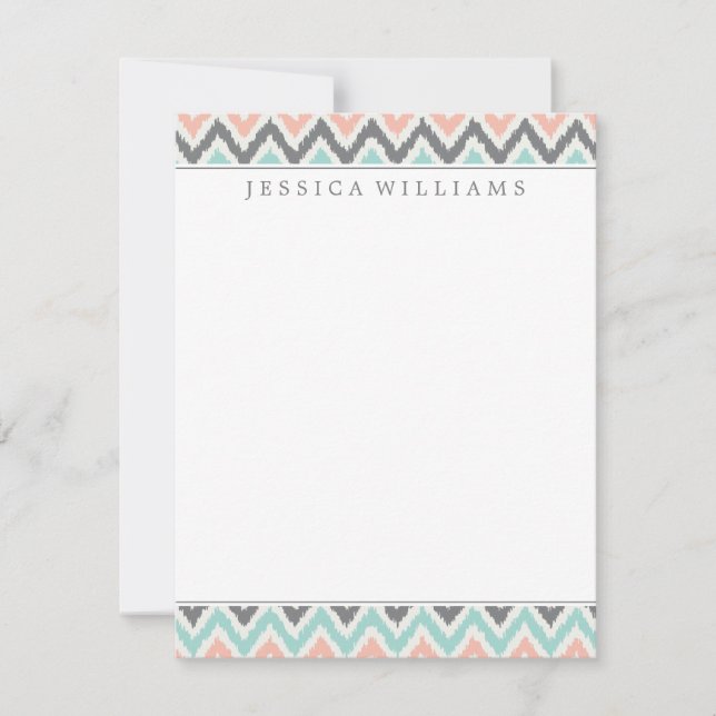 Gray Mint Peach Zigzag Ikat Pattern Invitation (Front)