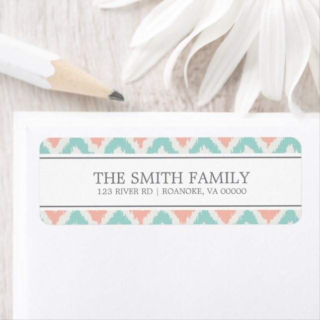 Gray Mint Peach Zigzag Tribal Pattern Label (Insitu)