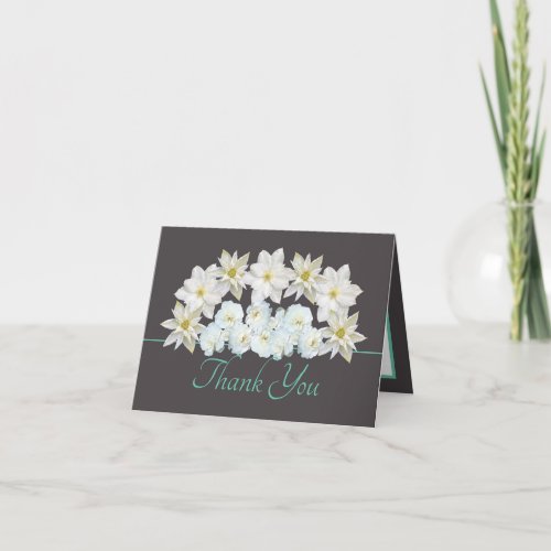 Gray Mint Pretty White Flowers Bouquet Thank You Card