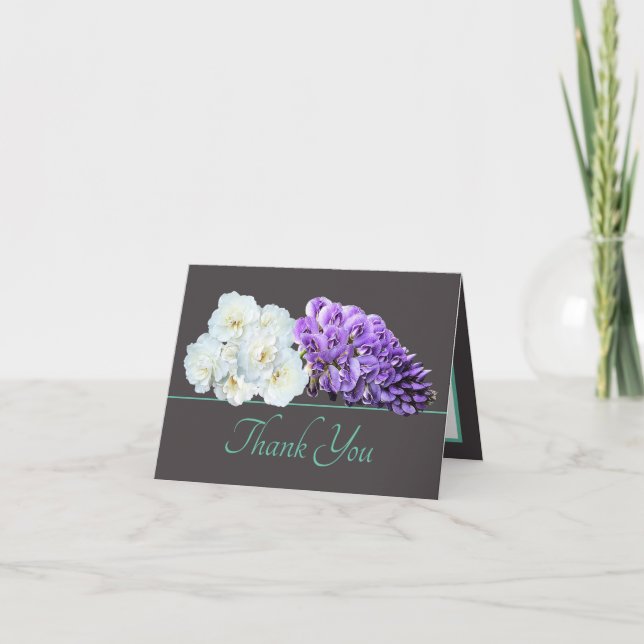 Gray Mint Rose Wisteria Flower Bouquet Thank You Card (Front)