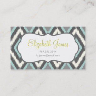Gray & Mint Tribal Ikat Chevron Business Card