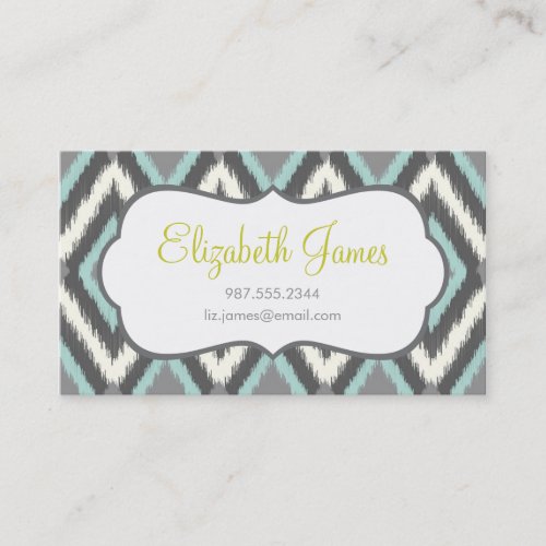 Gray &amp; Mint Tribal Ikat Chevron Business Cards