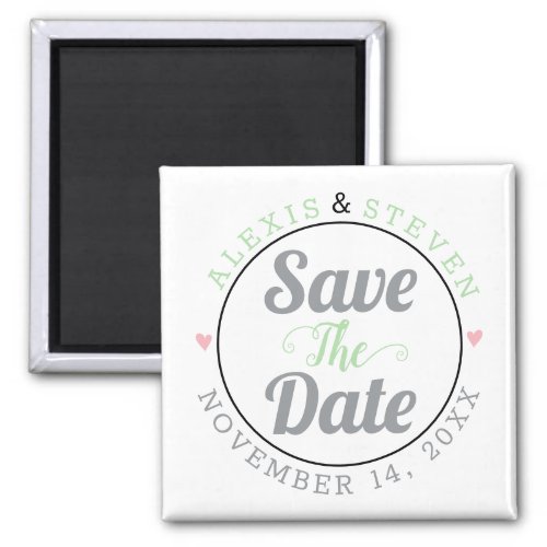 Gray mint typography pink hearts Save the Date Magnet