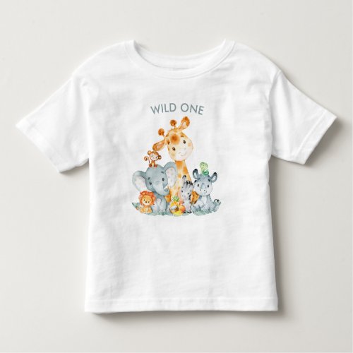 Gray Mint Watercolor Cute Safari Jungle Animals Toddler T_shirt