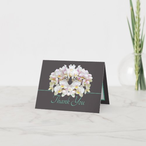 Gray Mint White Orchids Chic Bouquet Thank You Card