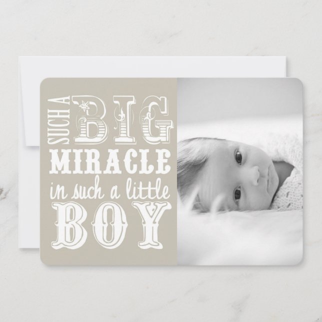 Gray Miracle Boy | Photo Birth Announcement (Front)