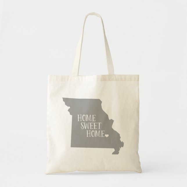 Gray Missouri Home Sweet Home State Tote Bag (Front)