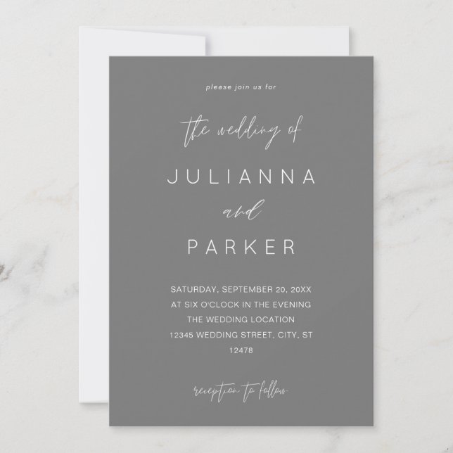 Gray MOD Calligraphy Wedding Invitation (Front)