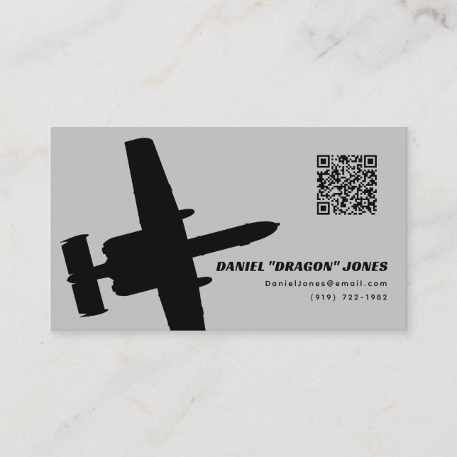 Gray Modern A-10 Silhouette Business Card (Front)