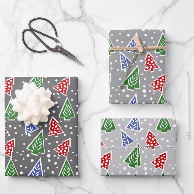 Gray modern abstract Christmas trees holiday Wrapp Wrapping Paper Sheets (Front)