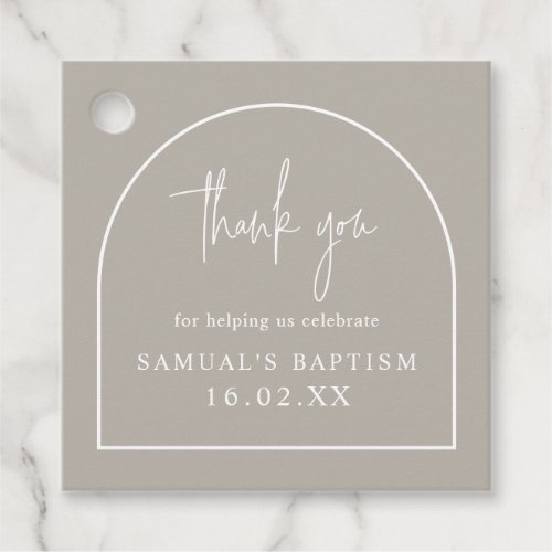 Gray Modern Arch Minimalist Christening Square Favor Tags