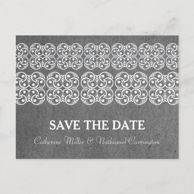 Gray Modern Bohemian Save the Date Postcard (Front)