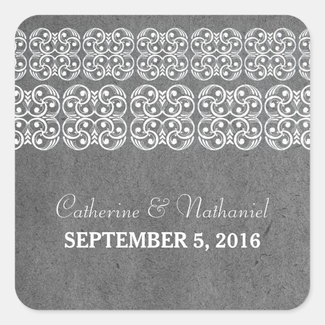 Gray Modern Bohemian Wedding Stickers (Front)