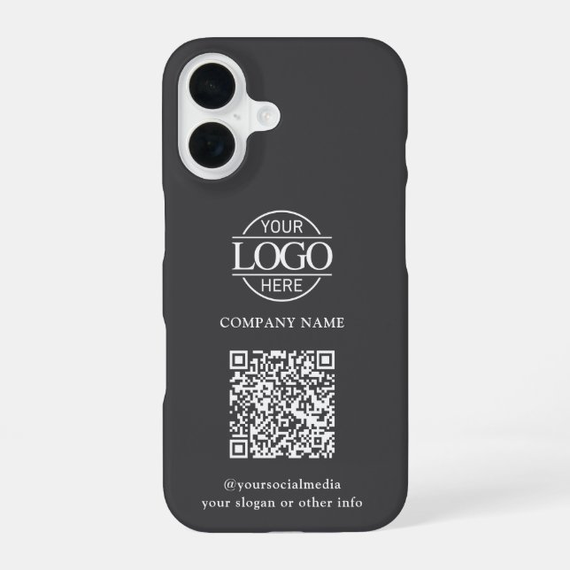 Gray Modern Business Logo & QR Code Promotional iPhone Case (Back)