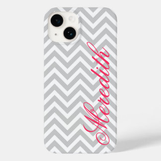 Gray Modern Chevron Stripes Custom Monogram Case-Mate iPhone 14 Case