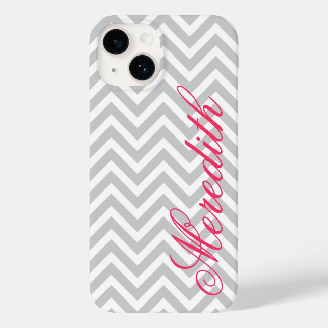 Gray Modern Chevron Stripes Custom Monogram Case-Mate iPhone Case (Back)