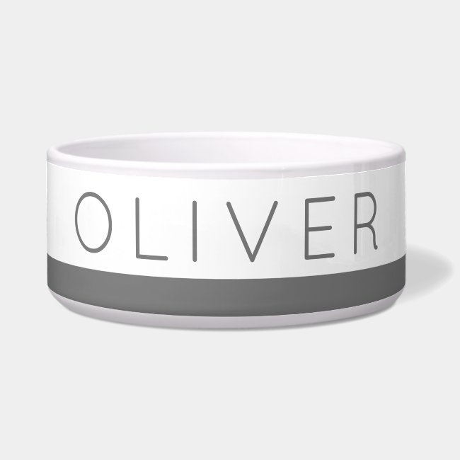 Gray Modern Classic Stripe Custom Name Cat or Dog Bowl