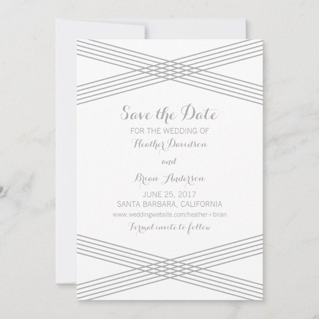 Gray Modern Deco Save the Date Invite (Front)