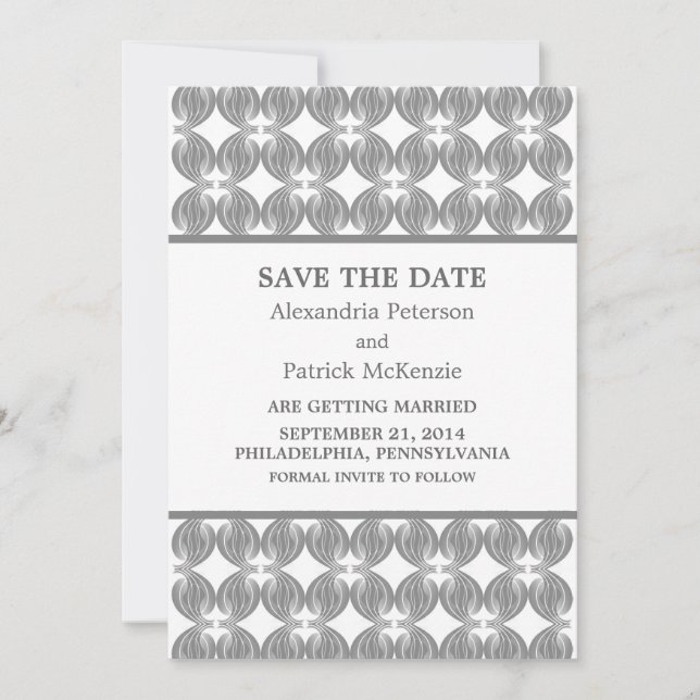 Gray Modern Deco Save the Date Invite (Front)