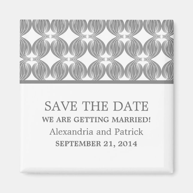 Gray Modern Deco Save the Date Magnet (Front)