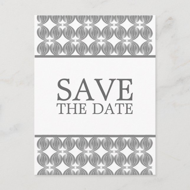 Gray Modern Deco Save the Date Postcard (Front)