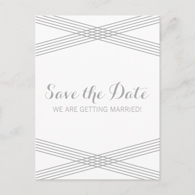 Gray Modern Deco Save the Date Postcard (Front)