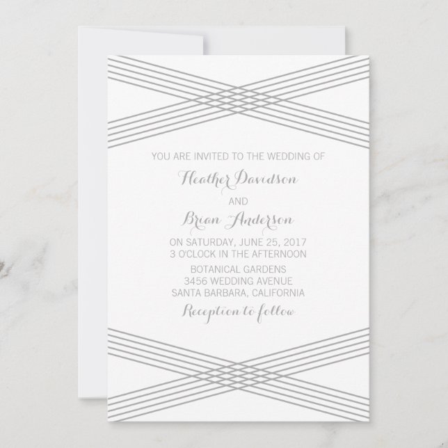 Gray Modern Deco Wedding Invite (Front)